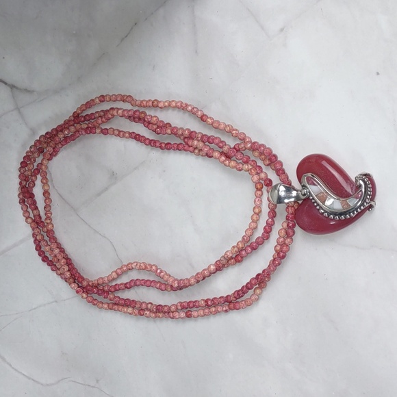 Carolyn Pollack Sterling Silver/Rhodonite Heart Enhancer Pendant - Picture 1 of 13